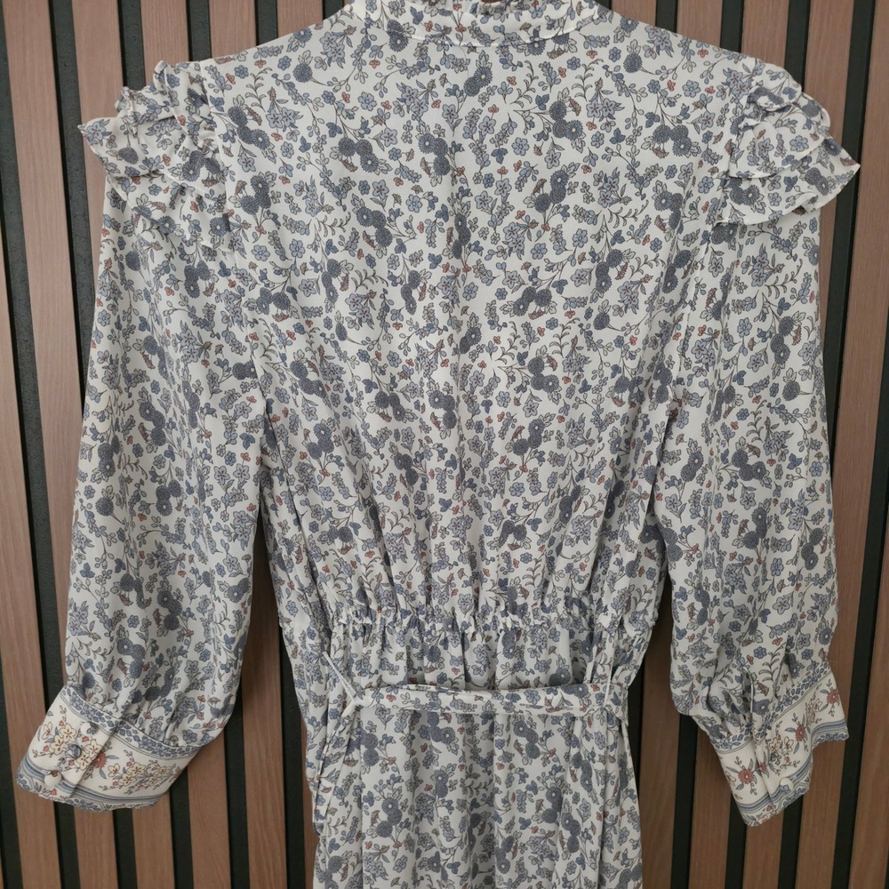 Cece Long Sleeve Maxi Dress Womens Small Blue Floral Ruffle Collar Smocked Waist - Picture 5 of 12